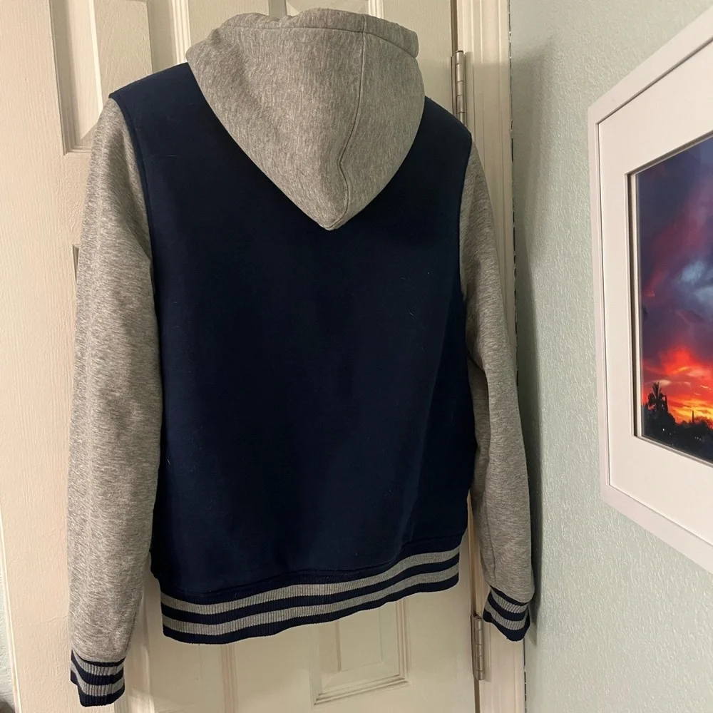 Dusted Varsity Navy and Gray Zip-Up, Size Small Hoodie